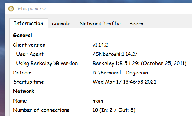 Debug window with inbound connections