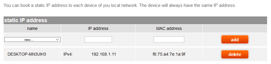 Manual DHCP reservation